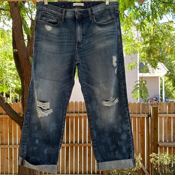 Banana Republic Medium Wash Blue Boyfriend Roby Paint Splatter Jeans Premium 30 - Picture 4 of 16